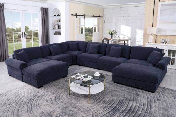 Picture of LARK Oversized Fabric Sectional Modular Sofa with Dual Ottomans (Dark Blue) 