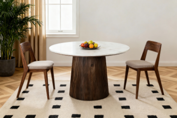Picture of HUBIE D130 Mango Wood Round Dining Table With Marble Top