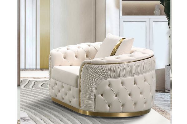 Picture of  [FLOOR MODEL CLEARANCE] PIEDMONT  1 Seater  Chesterfield Velvet Sofa (Beige) 