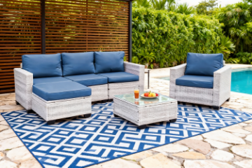 Picture of EUDY 6PC Modular Wicker Outdoor Lounge Sofa Set (Grey+Blue)