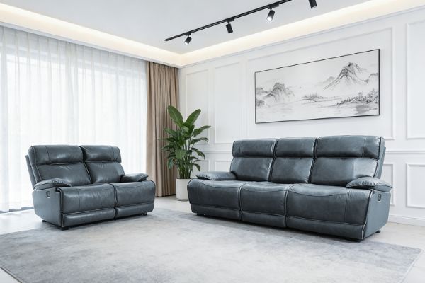 Picture of SOMIA Top-Grain Leather Manual Reclining Sofa Range (Dark Blue) - 3RR + 2RR Sofa Set