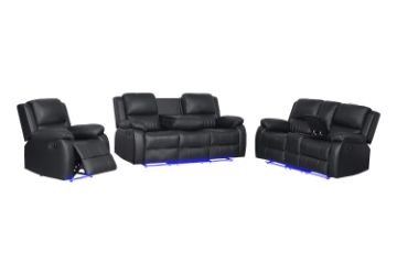 Picture of MARVIN Air Leather Manual Reclining Sofa Range with LED & Console & Wireless Charger (Black)