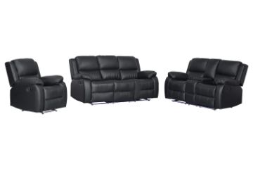 Picture of MARVIN Air Leather Manual Reclining Sofa Range with LED & Console & Wireless Charger (Black)