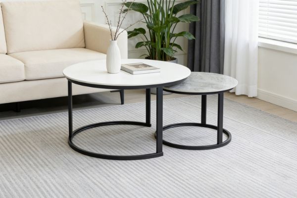 Picture of RADIUS Sintered Stone Table Top Nesting Coffee Table (Off White&Grey)
