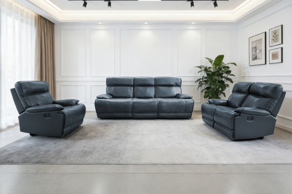 Picture of SOMIA Top-Grain Leather Manual Reclining Sofa Range (Dark Blue)