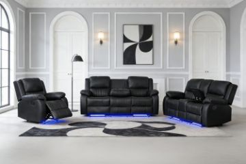 Picture of MARVIN Air Leather Manual Reclining Sofa Range with LED & Console & Wireless Charger (Black)