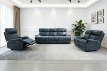 Picture of SOMIA Top-Grain Leather Manual Reclining Sofa Range (Dark Blue)