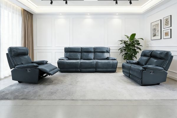 Picture of SOMIA Top-Grain Leather Manual Reclining Sofa Range (Dark Blue)