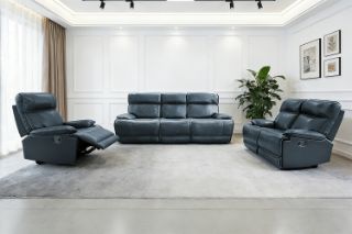 Picture of SOMIA Top-Grain Leather Manual Reclining Sofa Range (Dark Blue) - 3RR + 2RR + 1R Sofa Set