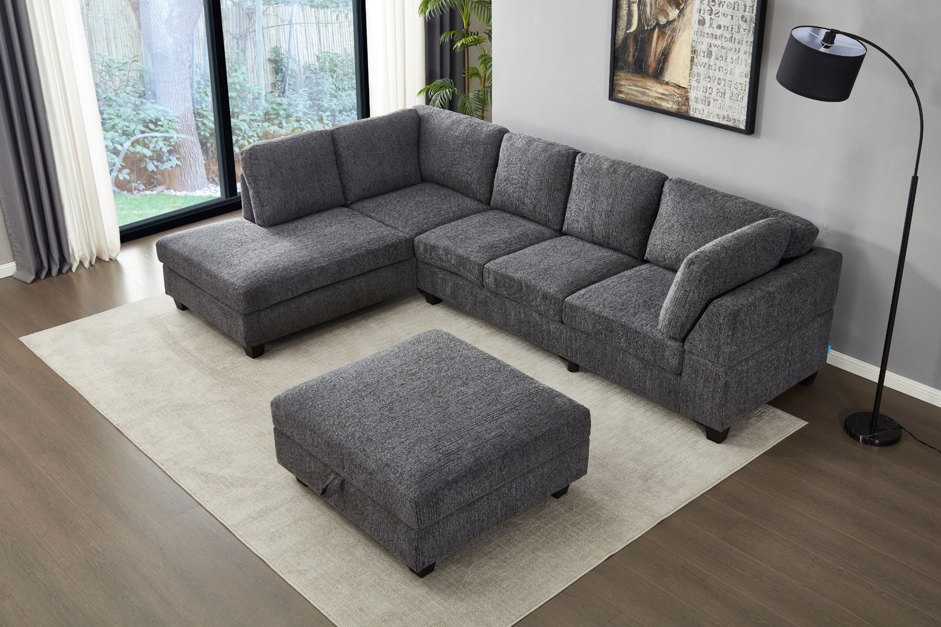 LIBERTY PREMIUM Chenille Fabric Sectional Sofa with Storage Ottoman ...