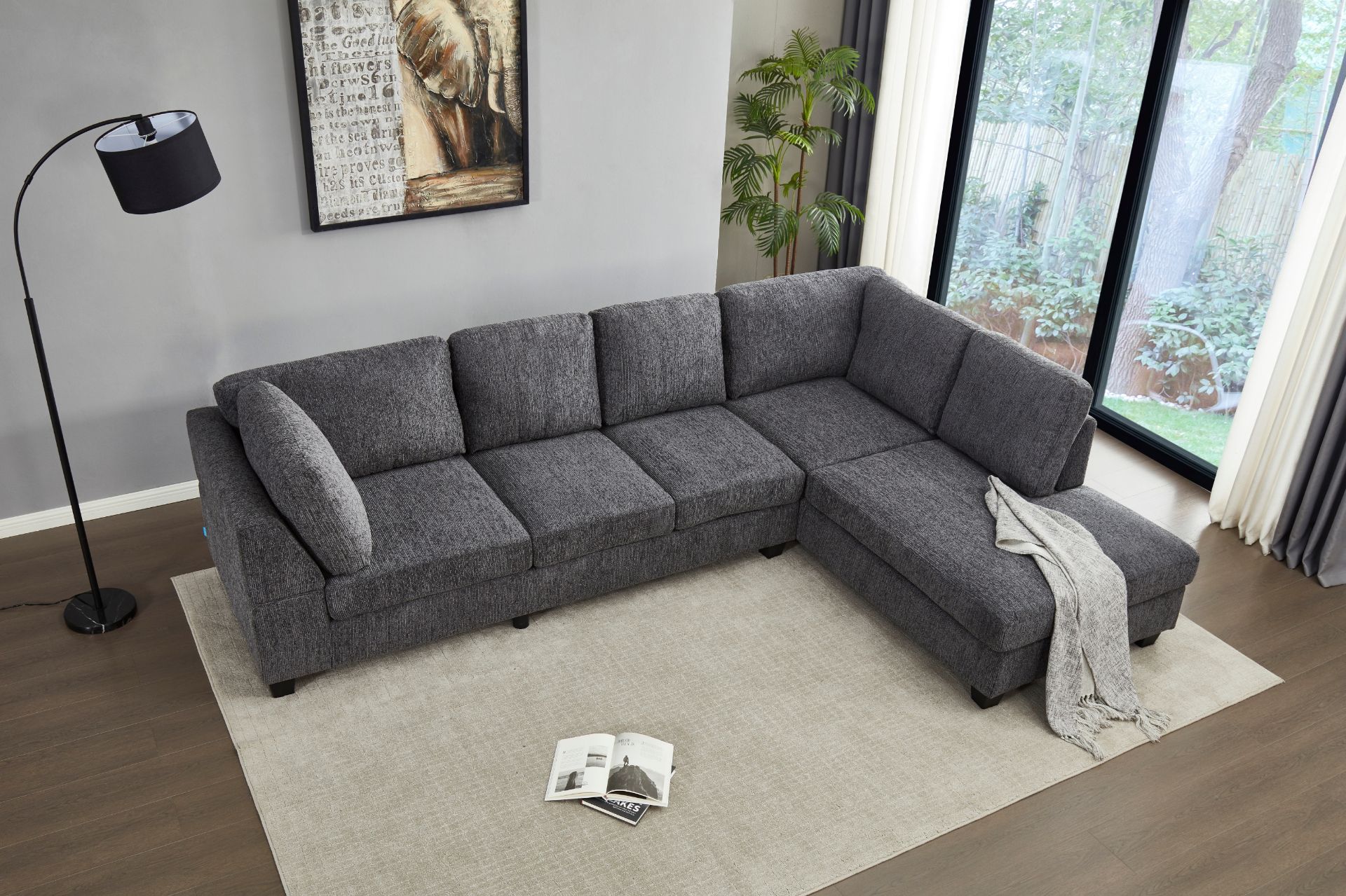 LIBERTY Premium Chenille Fabric Sectional Sofa (Dark Grey) - Chaise