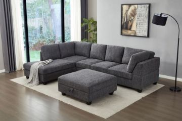 Picture of LIBERTY Premium Chenille Fabric Sectional Sofa (Dark Grey) - Chaise Facing Left with Storage Ottoman