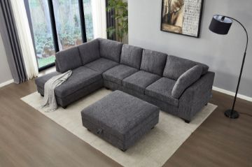 Picture of LIBERTY Premium Chenille Fabric Sectional Sofa (Dark Grey) - Chaise Facing Left with Storage Ottoman