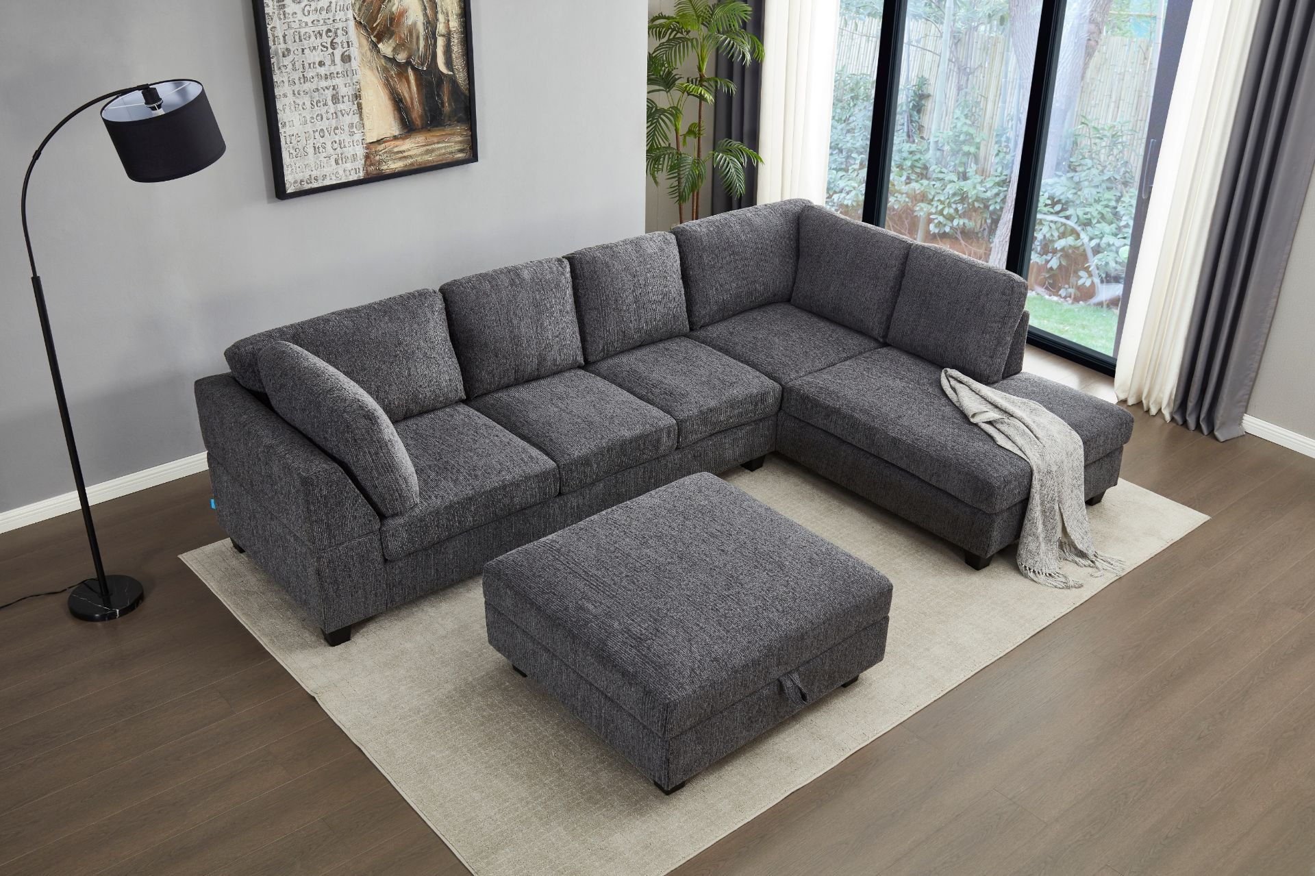 LIBERTY Premium Chenille Fabric Sectional Sofa (Dark Grey) - Chaise