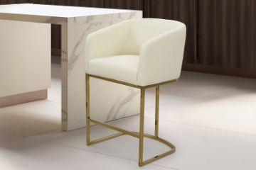 Picture of [FLOOR MODEL CLEARANCE] TRYTON 65 Counter Height Bar Stool with Arms & Golden Finish Base (White) 