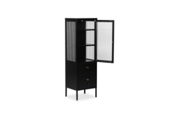 Picture of  [FLOOR MODEL CLEARANCE] STARK Steel Frame 1-Door 2-Drawer Accent Glass Display Cabinet (Black)