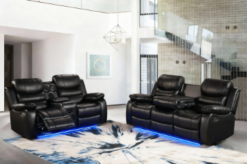 Picture of  [FLOOR MODEL CLEARANCE]  MODENA 2 Seat with Console & Bluetooth Speaker Reclining Sofa with LED & Speaker (Black) -  (2RRC)