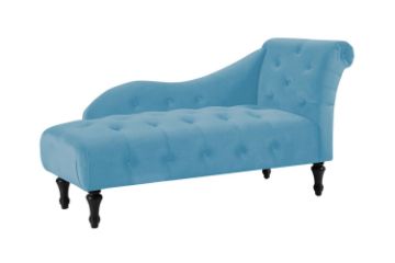 Picture of  [FLOOR MODEL CLEARANCE]  ZOE Velvet Flared Arm Chaise Lounge (Blue) - Header Facing Right
