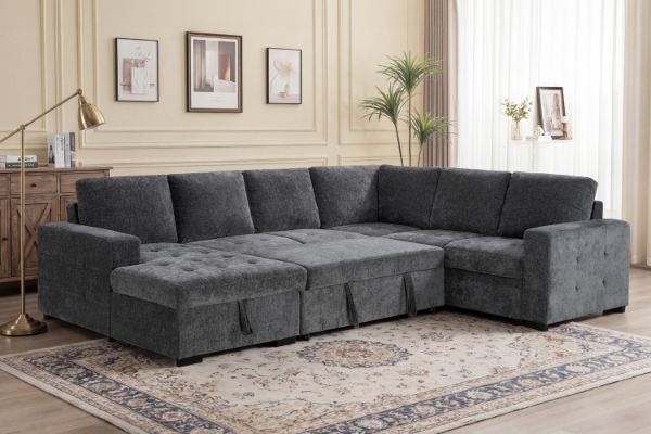 Picture of HENRIK U-Shape Tufted Sectional Sofa/Pull-Out Sofa Bed with Storage