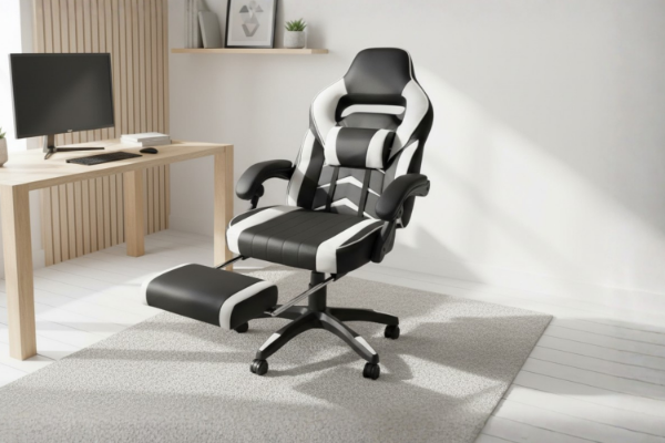 Picture of MOXIE 360° Swivel Adjustable Height Gaming Recliner Chair with Footrest (White & Black)