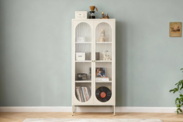 Picture of STARK Steel Frame 180x80cm 2-Arched Door Accent Glass Display Cabinet (Cream)