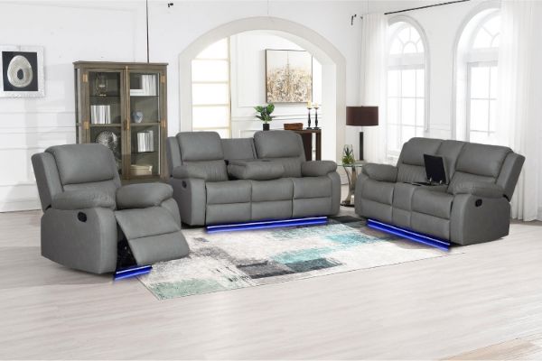 Picture of MARVIN Air Leather Manual Reclining Sofa Range with LED & Console & Wireless Charger (Grey)