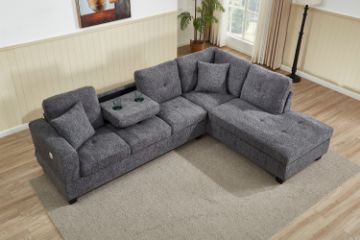 Picture of NEBULA Pro Chenille Fabric Sectional Sofa with Storage Ottoman (Dark Grey) - Chaise Facing Right