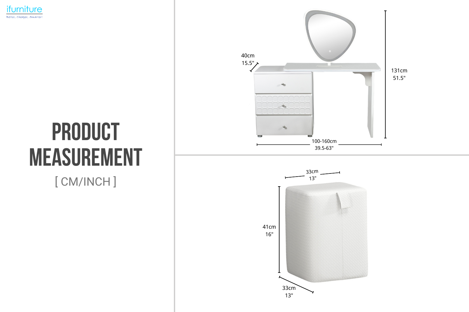 AURELIA 3-Drawer Extension Dressing Table with LED Mirror and Makeup ...
