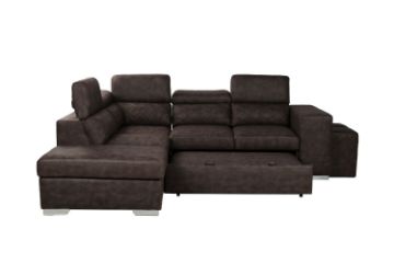 Picture of [FLOOR MODEL CLEARANCE] CASSIA Sectional Sofa/Sofa Bed with Storage & 2 Ottomans (Brown) - Chaise Facing Left