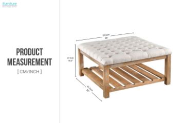 Picture of  [FLOOR MODEL CLEARANCE] MARCEL Solid Wood Tufted Ottoman/Coffee Table with Shelf 