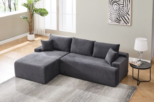 Picture of ASHFORD Fabric Sectional Compressed Sofa (Grey) - Chaise Facing Left