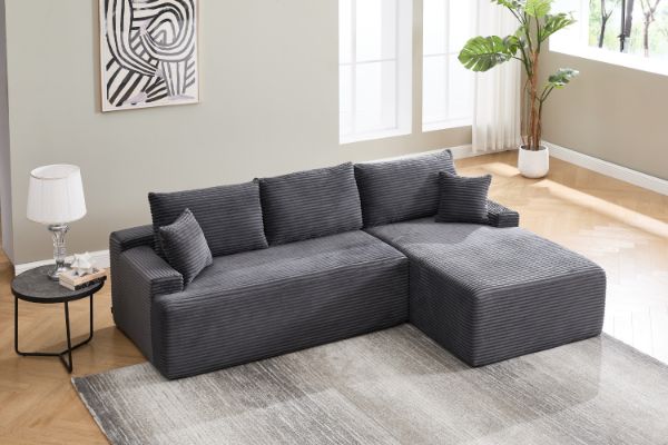 Picture of ASHFORD Fabric Sectional Compressed Sofa (Grey) - Chaise Facing Right