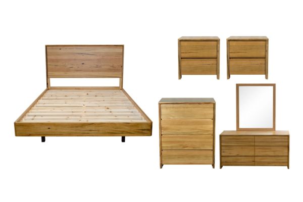 Picture of BRITTON Australian Marri Hardwood Bedroom Combo Set - 6PC Queen