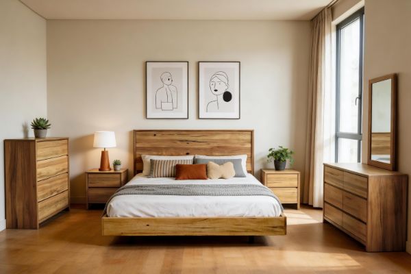 Picture of BRITTON 4PC/5PC/6PC Australian Marri Hardwood Bedroom Combo Set in Queen/Super King Size