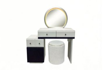 Picture of GLOW 3-Drawer Extension Dressing Table with LED Mirror and NOOK Makeup Stool Set