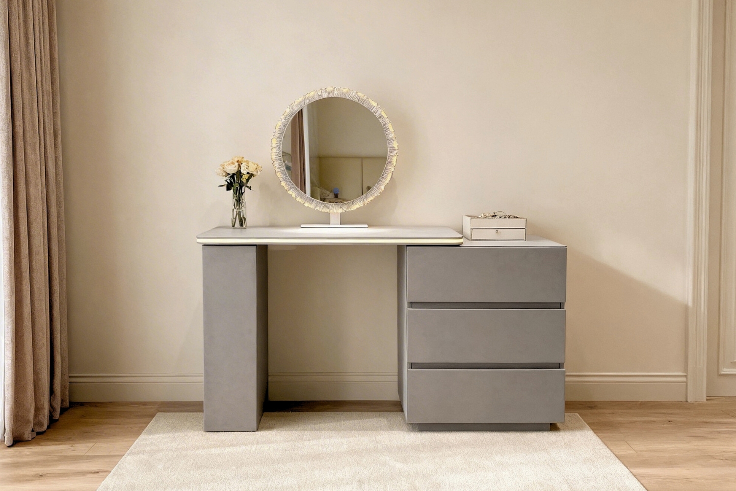 NOOK 3-Drawer Extension Dressing Table with LED Mirror and Makeup Stool Set