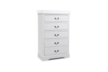 Picture of [FLOOR MODEL CLEARANCE] LOUIS 5-Drawer Hevea Wood Tallboy with LED Lighting (White)