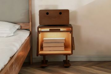 Picture of [FLOOR MODEL CLEARANCE]  M-O 360° Swivel Head Solid Wood Bedside Table with 3 Colours LED Lighting