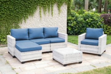 Picture of [FLOOR MODEL CLEARANCE] EUDY 6PC Modular Wicker Outdoor Lounge Sofa Set (Grey+Blue) 