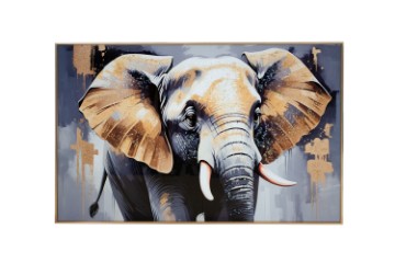 Picture of 357-009 Decorative Wall Art with Golden Frame (90x60cm) - Elephant