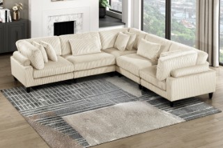 Picture of VIANNA Corduroy Sectional Modular Sofa Range (Beige) - 5PC Big Combo Set