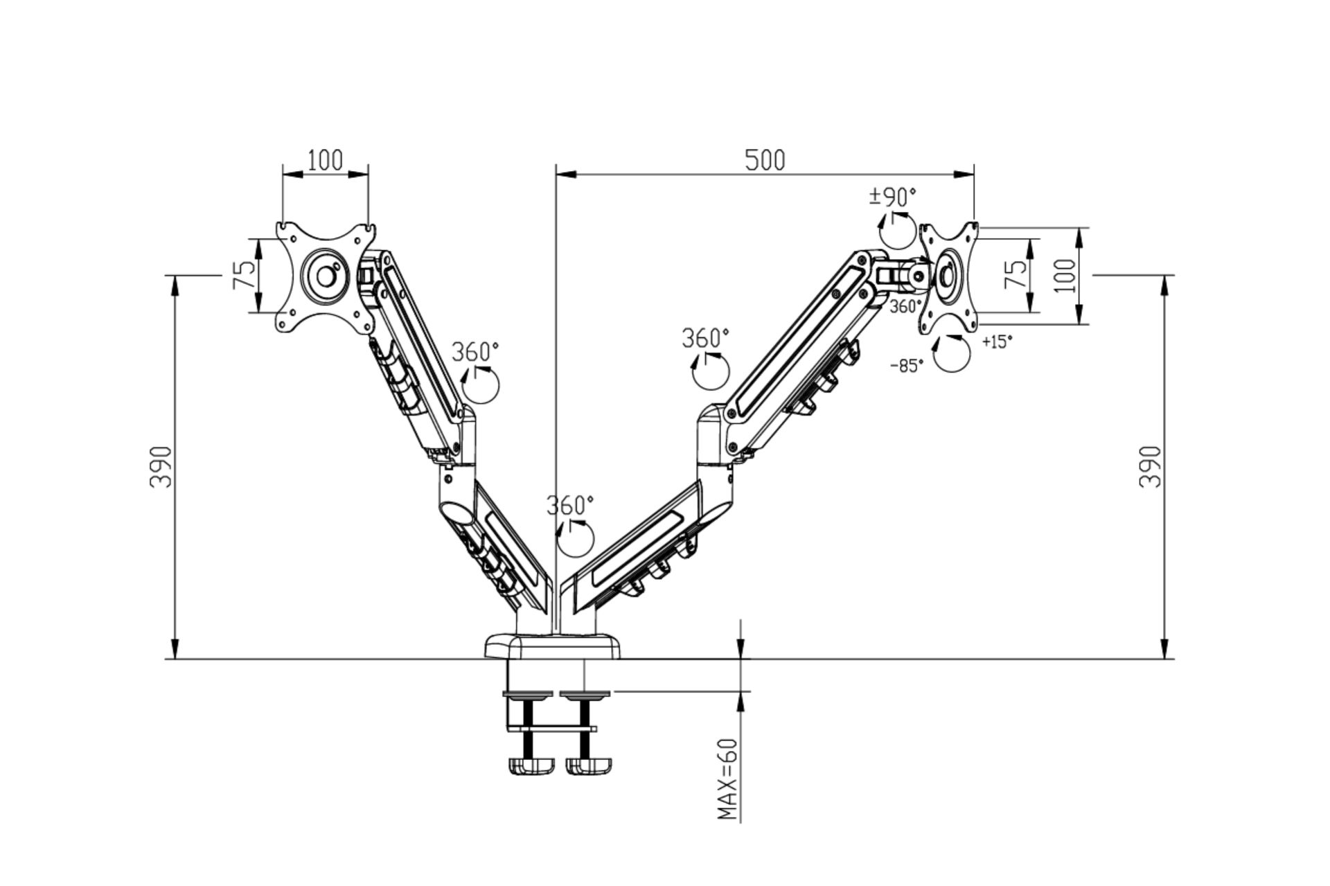Moss Gas Spring Dual Monitors Arm (Black)
