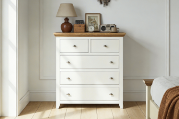 Picture of NOTTINGHAM 5-Drawer Solid Oak Tallboy (White)