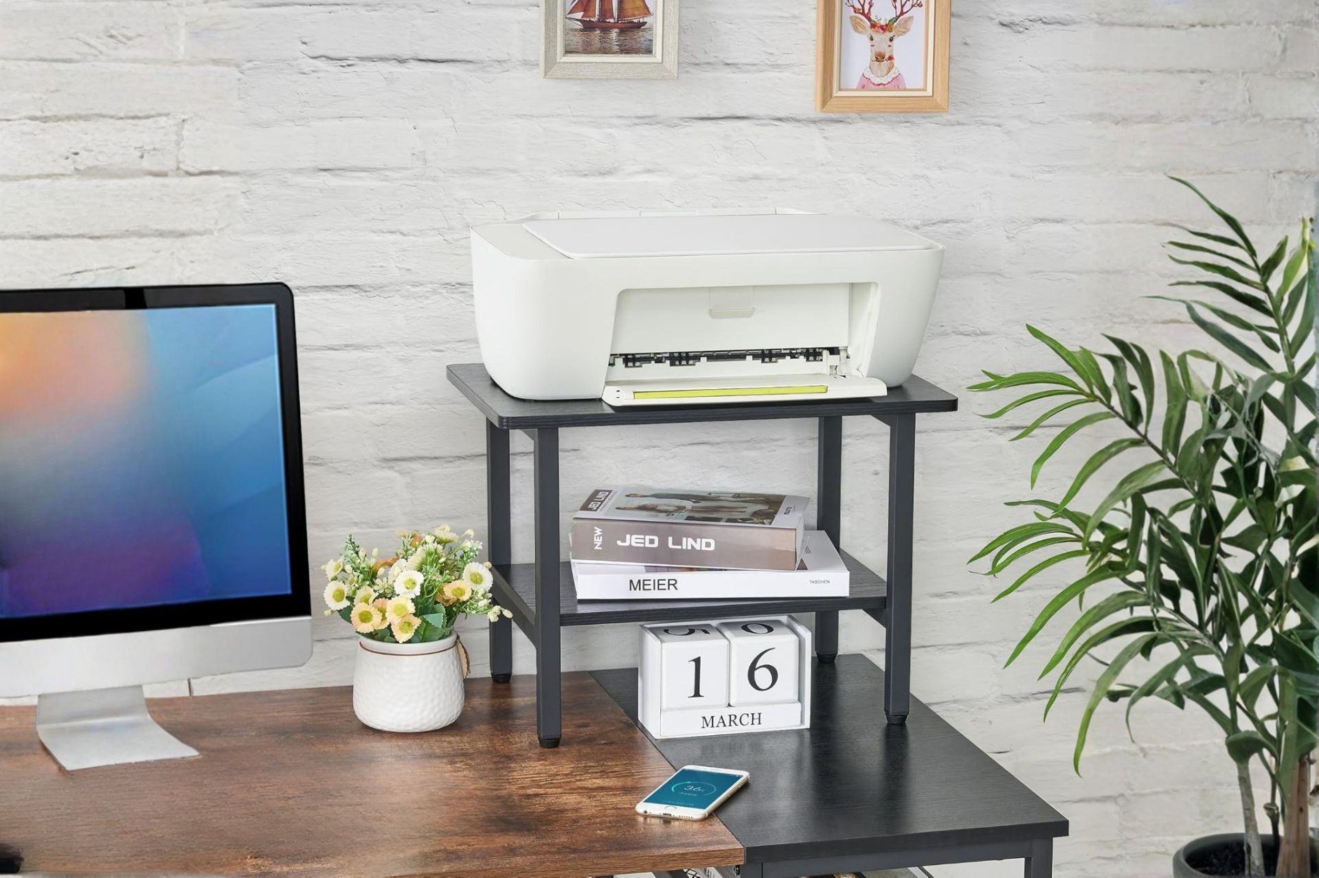 AIDEN 2-in-1 Printer Stand/Mobile Side Table with Swivel Wheels (Black)