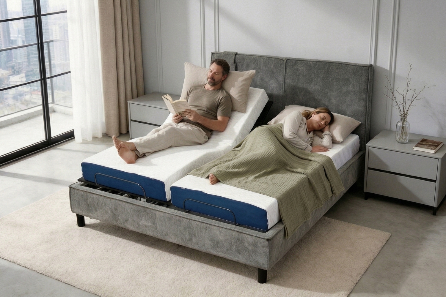 MOTIONFLEXI Electric Adjustable Bed Frame & Base with Memory Foam ...
