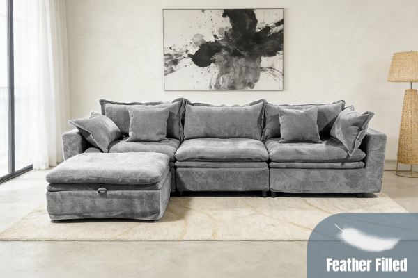 Picture of MORVIA Feather-Filled Modular Sectional Sofa (Light Grey)