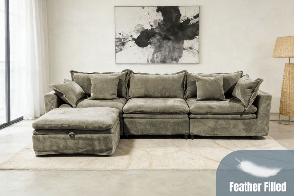 Picture of MORVIA Feather-Filled Modular Sectional Sofa with Removable and Washable Covers (Olive Green)