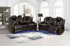 Picture of FAIRWAY Air Leather Dual Motor Reclining Sofa Range with Cup Holders & Storage & Bluetooth Speaker & USB Port, Power Socket & Wireless Charging & LED Lighting (Brown)