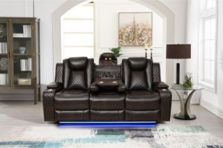 Picture of FAIRWAY Air Leather Dual Motor Reclining Sofa Range (Brown) - 3 Seat with Drop-Down Console & Reading Light & USB Port, Pop-up Socket & Wireless Charging (3RRC)
