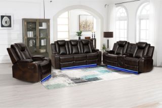 Picture of FAIRWAY Air Leather Dual Motor Reclining Sofa Range (Brown) - 3RRC+2RRC+1R Sofa Set